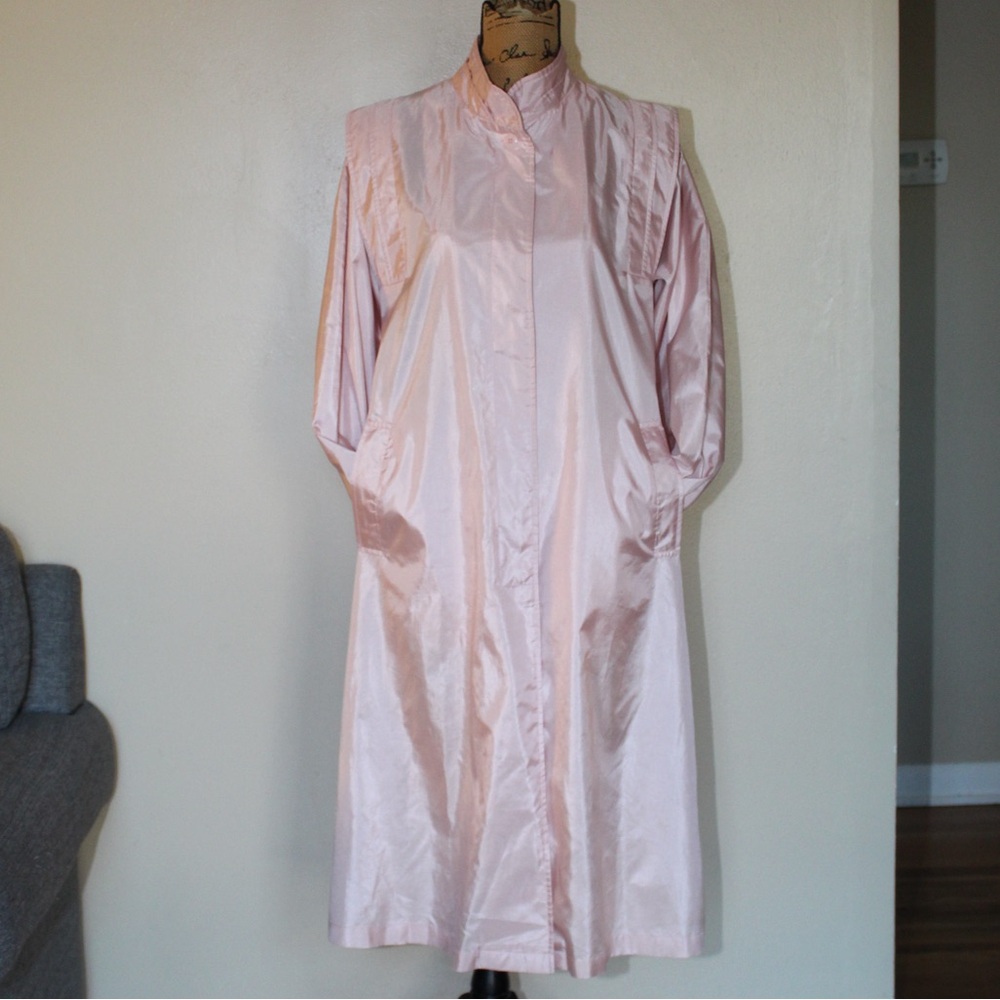 Vtg 80s 90s Alorna Pink Iridescent Lightweight Polyester Trench Coat Women’s M/L